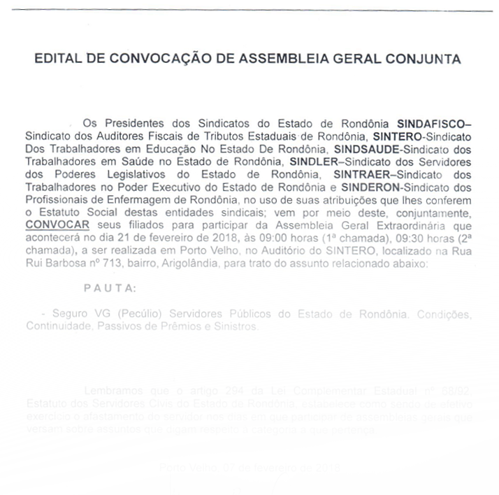 EDITAL DE CONVOCAÇÃO DE ASSEMBLEIA GERAL CONJUNTA